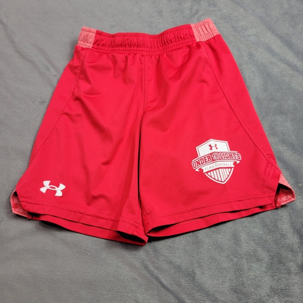 Under Armour Athletic Shorts Youth Boys Size Small Red Lights Flag Football YSM